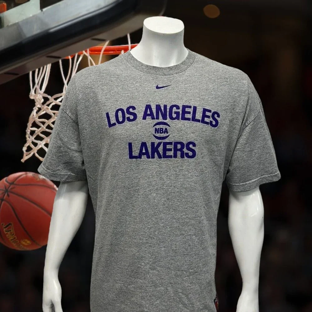 Vintage Nike Team Los Angeles Lakers Center Check #61 Gray Purple T-Shirt Tee XL